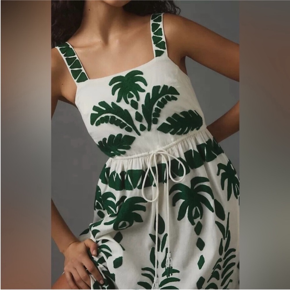 Farm Rio for Anthropologie Sleeveless Leaf Embroidered Patchwork Midi Dress - Picture 4 of 15